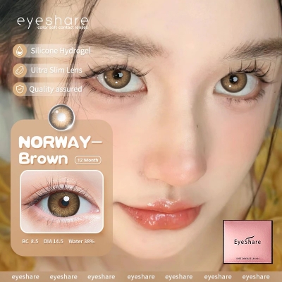 Picture of New Eyeshare Norway Brown Color contact lens with regular kit box for men & women. 1 pair Eyeshare Color contact lens for eye makeup and Cosmetics. Eyeshare Norway Series. #Norway