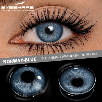Picture of New Eyeshare Norway Blue Color contact lens with regular kit box for men & women. 1 pair Eyeshare Color contact lens for eye makeup and Cosmetics. Eyeshare Norway Series. #Norway