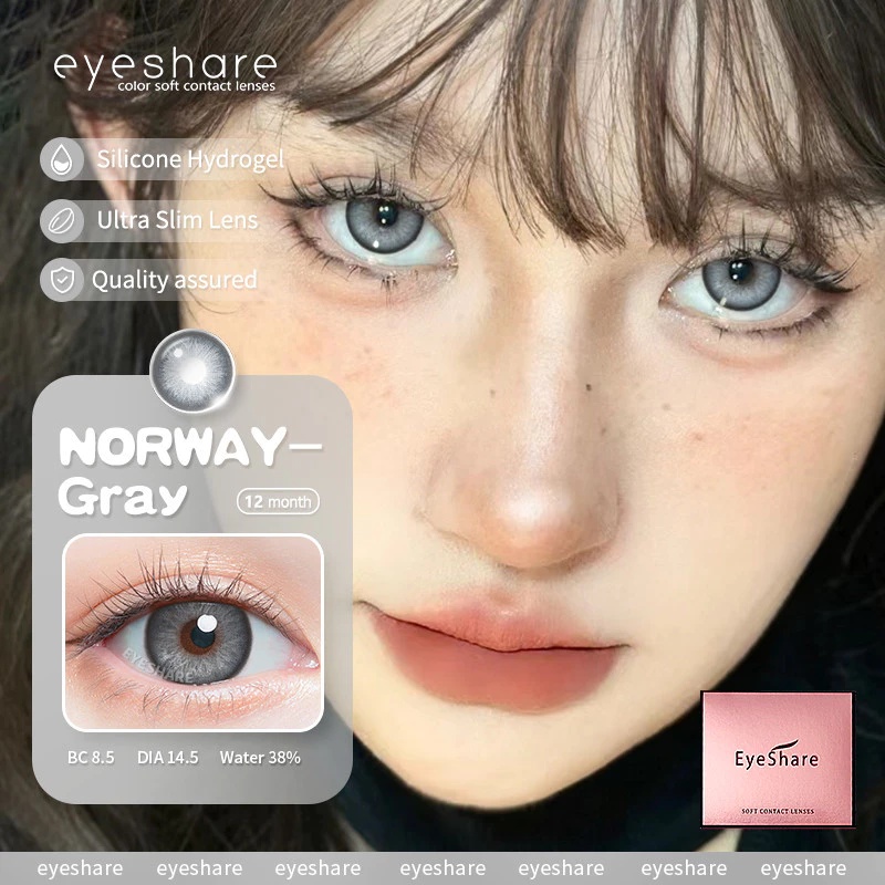 Picture of New Eyeshare Norway Gray Color contact lens with regular kit box for men & women. 1 pair Eyeshare Color contact lens for eye makeup and Cosmetics. Eyeshare Norway Series. #Norway