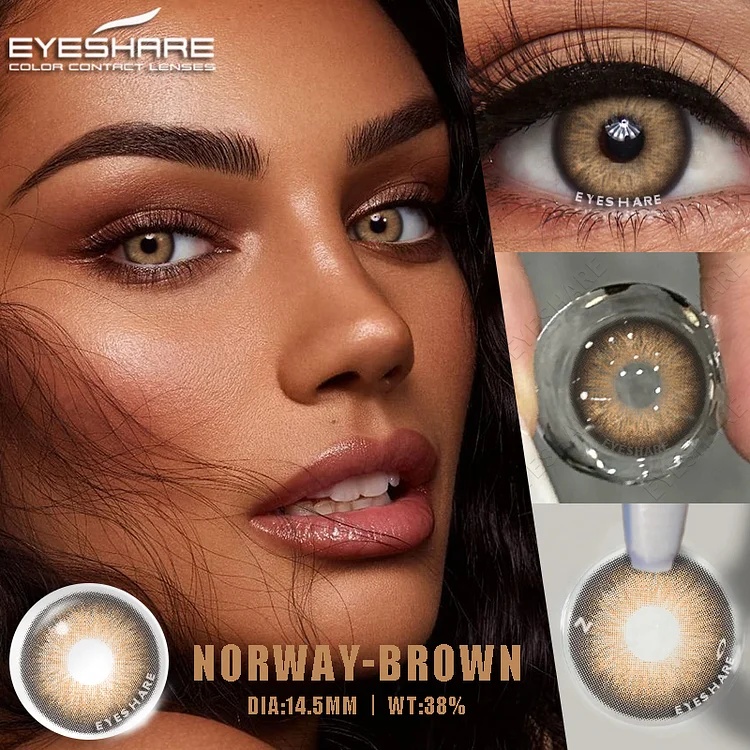 Picture of New Eyeshare Norway Brown Color contact lens with regular kit box for men & women. 1 pair Eyeshare Color contact lens for eye makeup and Cosmetics. Eyeshare Norway Series. #Norway