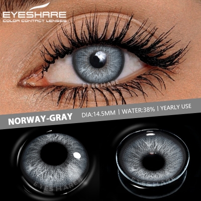 Picture of New Eyeshare Norway Gray Color contact lens with regular kit box for men & women. 1 pair Eyeshare Color contact lens for eye makeup and Cosmetics. Eyeshare Norway Series. #Norway