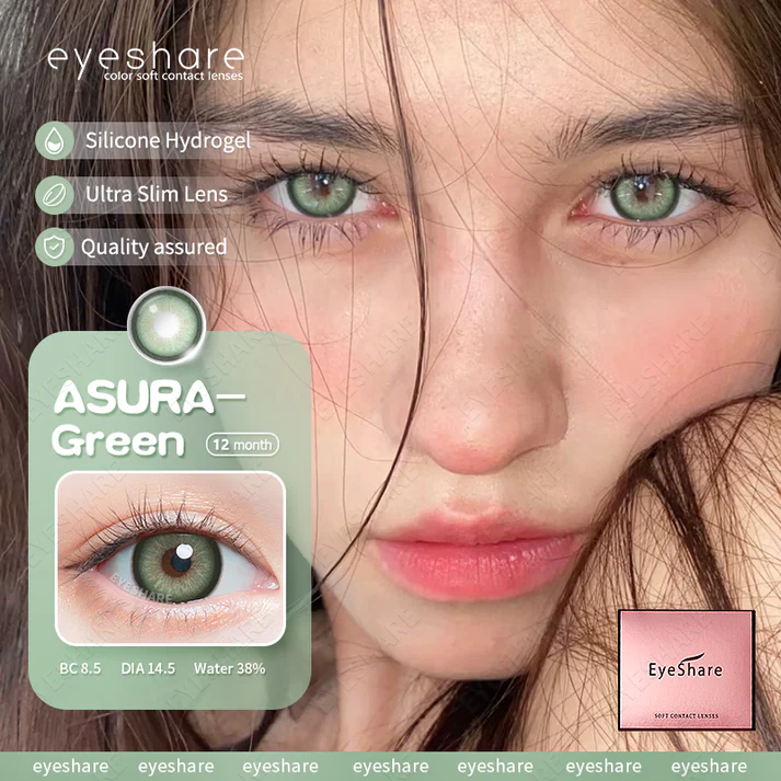 Picture of New Asura Green Color Contact Lens with Lens Kit Box For Men & Women.1pair Asura Color contact lens For Eye makeup and Cosmetics. Asura Series Contact Lens. #Asura
