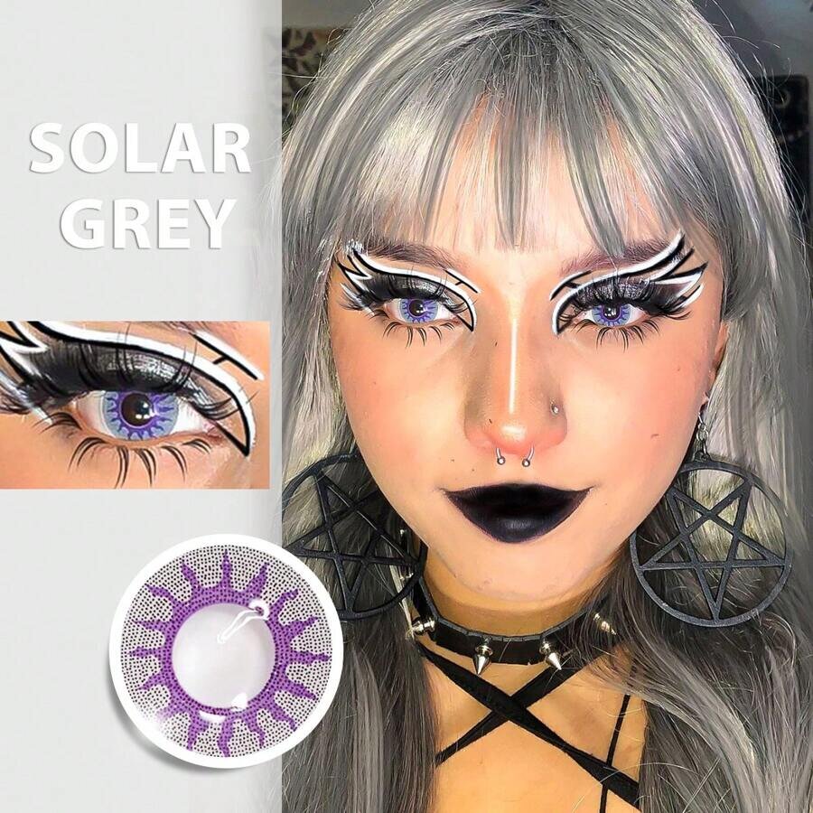 Picture of HALLOWEEN Exclusive Solar Gray Color Contact Lenses For Cosplay,Halloween Party, And Costumes.1pair Solar Gray Color contact Lens with Regular Kit Box. #so.lar.gray