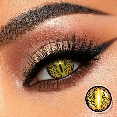 Picture of HALLOWEEN Exclusive Lizard Eye Yellow Color Contact Lenses For Cosplay,Halloween Party, And Costumes.1pair Lizard Eye Yellow Color contact Lens with Regular Kit Box. #yellow e.y.e