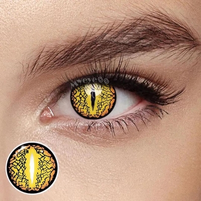 Picture of HALLOWEEN Exclusive Lizard Eye Yellow Color Contact Lenses For Cosplay,Halloween Party, And Costumes.1pair Lizard Eye Yellow Color contact Lens with Regular Kit Box. #yellow e.y.e