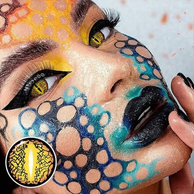 Picture of HALLOWEEN Exclusive Lizard Eye Yellow Color Contact Lenses For Cosplay,Halloween Party, And Costumes.1pair Lizard Eye Yellow Color contact Lens with Regular Kit Box. #yellow e.y.e