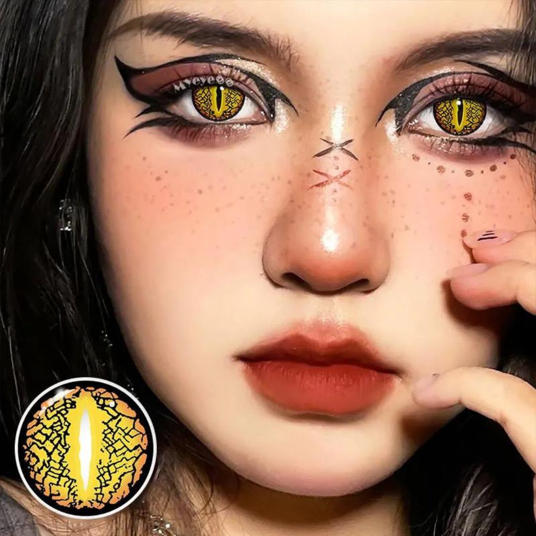 Picture of HALLOWEEN Exclusive Lizard Eye Yellow Color Contact Lenses For Cosplay,Halloween Party, And Costumes.1pair Lizard Eye Yellow Color contact Lens with Regular Kit Box. #yellow e.y.e