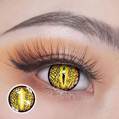 Picture of HALLOWEEN Exclusive Lizard Eye Yellow Color Contact Lenses For Cosplay,Halloween Party, And Costumes.1pair Lizard Eye Yellow Color contact Lens with Regular Kit Box. #yellow e.y.e
