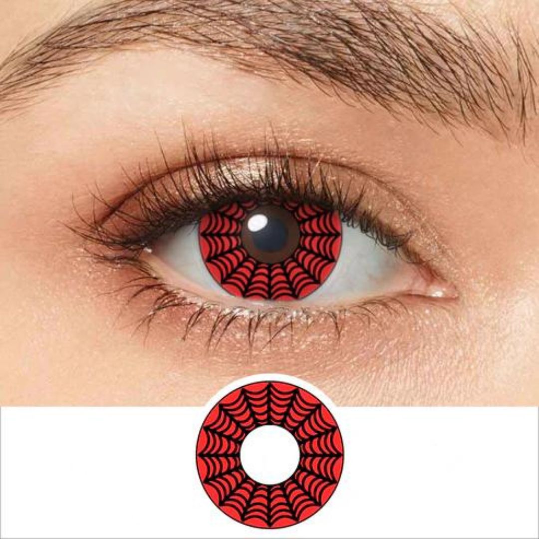 Picture of HALLOWEEN Exclusive Spider Web RED Color Contact Lenses For Cosplay,Halloween Party, And Costumes.1pair Spider web RED Color contact Lens with Regular Kit Box. #spi.der.RED