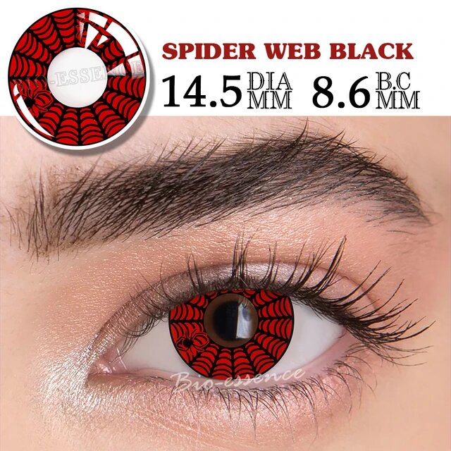 Picture of HALLOWEEN Exclusive Spider Web RED Color Contact Lenses For Cosplay,Halloween Party, And Costumes.1pair Spider web RED Color contact Lens with Regular Kit Box. #spi.der.RED