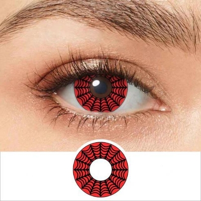Picture of HALLOWEEN Exclusive Spider Web RED Color Contact Lenses For Cosplay,Halloween Party, And Costumes.1pair Spider web RED Color contact Lens with Regular Kit Box. #spi.der.RED