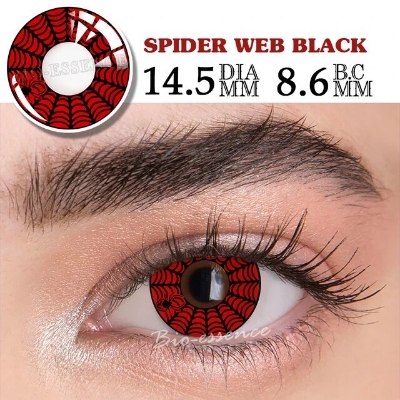 Picture of HALLOWEEN Exclusive Spider Web RED Color Contact Lenses For Cosplay,Halloween Party, And Costumes.1pair Spider web RED Color contact Lens with Regular Kit Box. #spi.der.RED