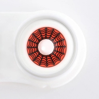 Picture of HALLOWEEN Exclusive Spider Web RED Color Contact Lenses For Cosplay,Halloween Party, And Costumes.1pair Spider web RED Color contact Lens with Regular Kit Box. #spi.der.RED