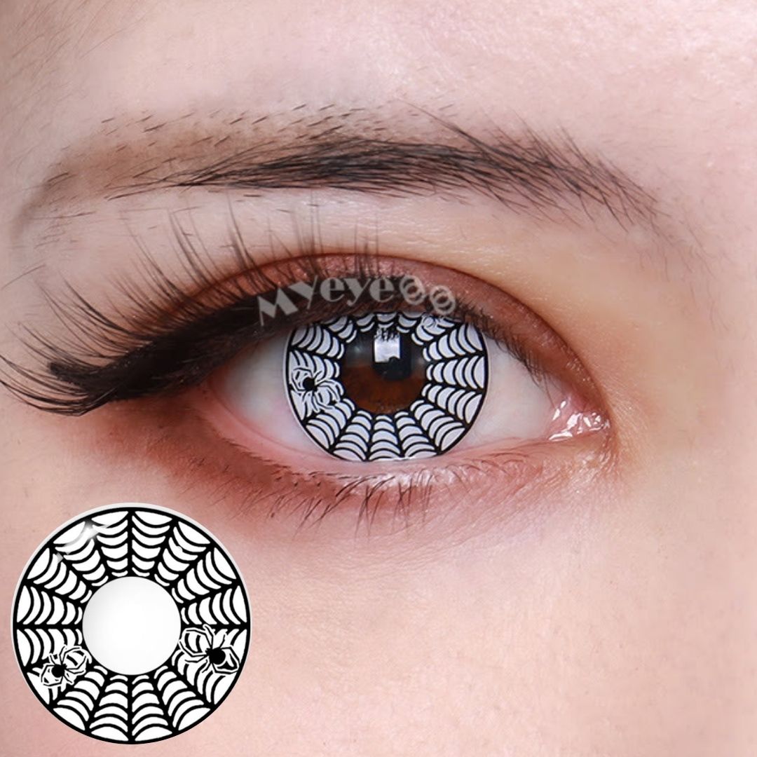 Picture of HALLOWEEN Exclusive Spider Web White Color Contact Lenses For Cosplay,Halloween Party, And Costumes.1pair Spider web White Color contact Lens with Regular Kit Box. #spi.der.White