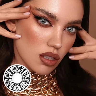 Picture of HALLOWEEN Exclusive Spider Web White Color Contact Lenses For Cosplay,Halloween Party, And Costumes.1pair Spider web White Color contact Lens with Regular Kit Box. #spi.der.White