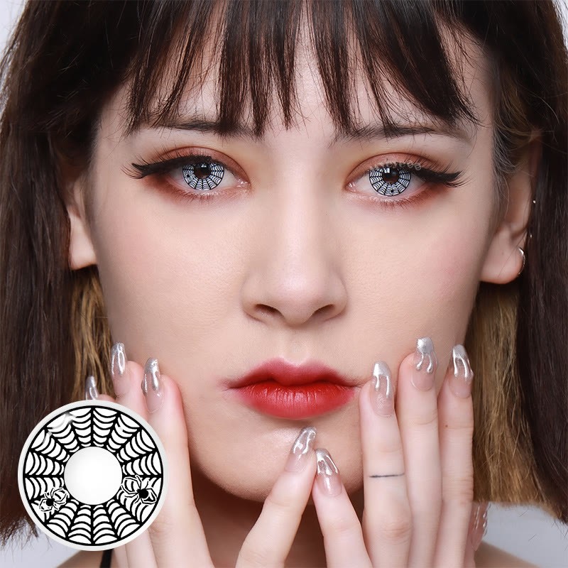 Picture of HALLOWEEN Exclusive Spider Web White Color Contact Lenses For Cosplay,Halloween Party, And Costumes.1pair Spider web White Color contact Lens with Regular Kit Box. #spi.der.White