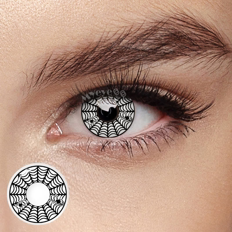 Picture of HALLOWEEN Exclusive Spider Web White Color Contact Lenses For Cosplay,Halloween Party, And Costumes.1pair Spider web White Color contact Lens with Regular Kit Box. #spi.der.White
