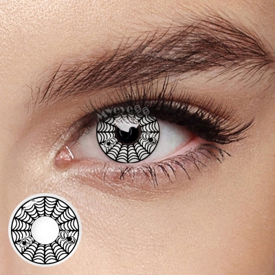 Picture of HALLOWEEN Exclusive Spider Web White Color Contact Lenses For Cosplay,Halloween Party, And Costumes.1pair Spider web White Color contact Lens with Regular Kit Box. #spi.der.White