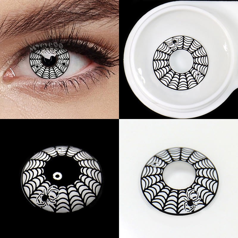 Picture of HALLOWEEN Exclusive Spider Web White Color Contact Lenses For Cosplay,Halloween Party, And Costumes.1pair Spider web White Color contact Lens with Regular Kit Box. #spi.der.White