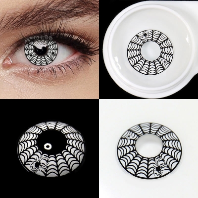 Picture of HALLOWEEN Exclusive Spider Web White Color Contact Lenses For Cosplay,Halloween Party, And Costumes.1pair Spider web White Color contact Lens with Regular Kit Box. #spi.der.White