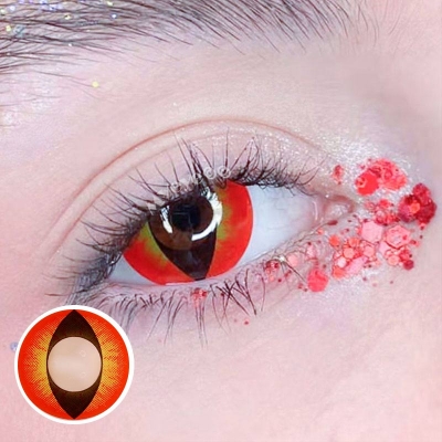 Picture of HALLOWEEN Exclusive Cat eye Reddish Brown Color Contact Lenses For Cosplay,Halloween Party, And Costumes.1pair Cat Eye Reddish Brown Color contact Lens with Regular Kit Box. #c.a.t.eye