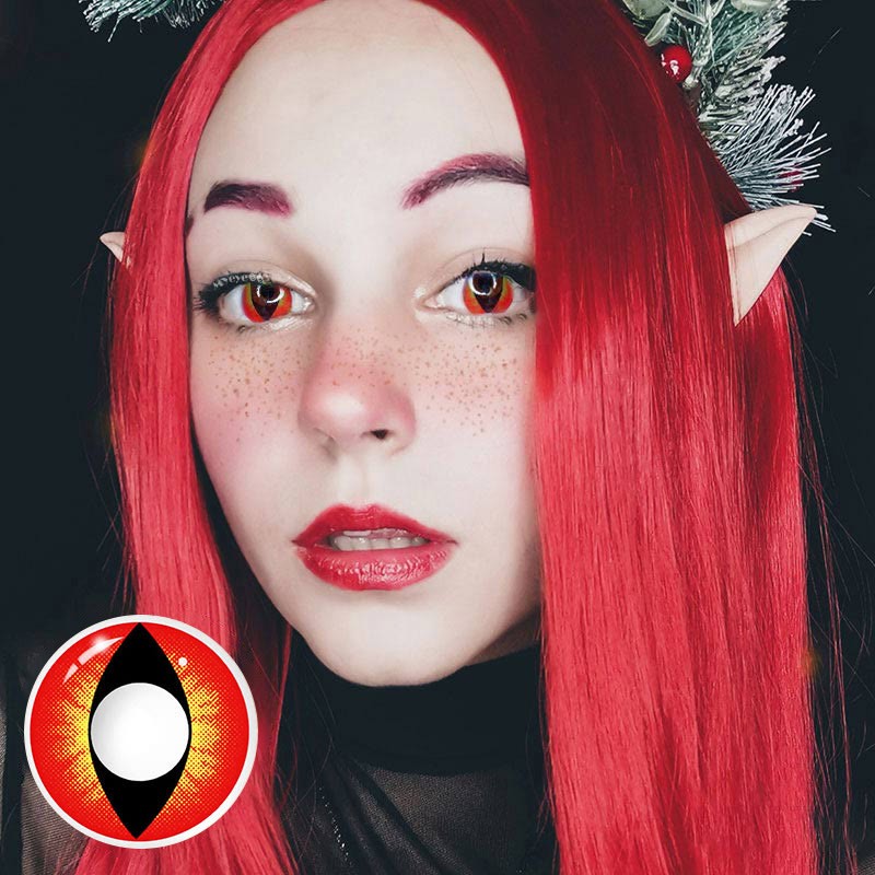 Picture of HALLOWEEN Exclusive Cat eye Reddish Brown Color Contact Lenses For Cosplay,Halloween Party, And Costumes.1pair Cat Eye Reddish Brown Color contact Lens with Regular Kit Box. #c.a.t.eye