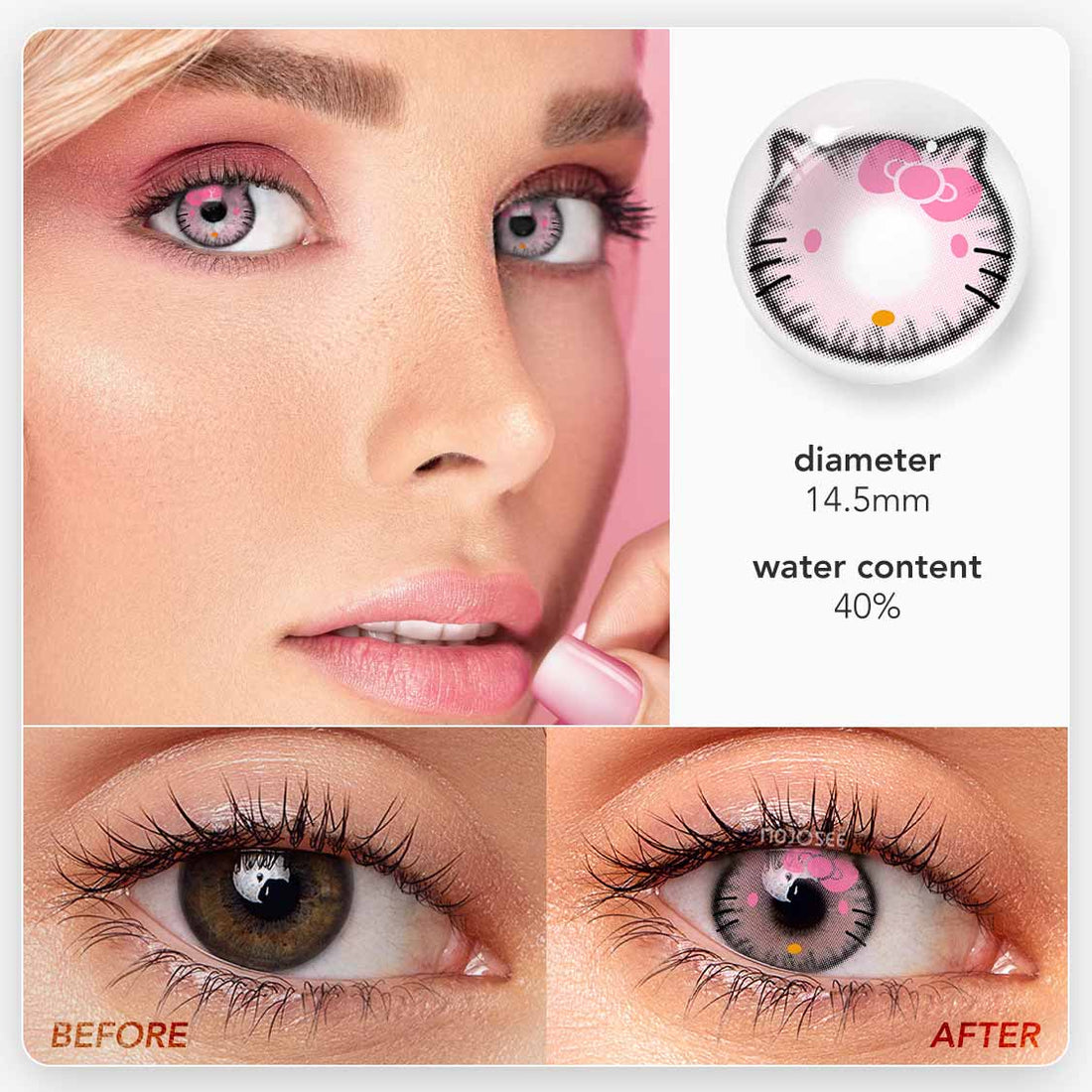 Picture of HALLOWEEN Exclusive Kitty Pink Color Contact Lenses For Cosplay,Halloween Party, And Costumes.1pair  Kitty Pink Color contact Lens with Regular Kit Box. #kitty.pink