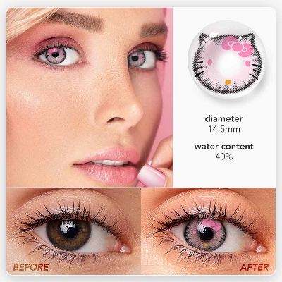 Picture of HALLOWEEN Exclusive Kitty Pink Color Contact Lenses For Cosplay,Halloween Party, And Costumes.1pair  Kitty Pink Color contact Lens with Regular Kit Box. #kitty.pink