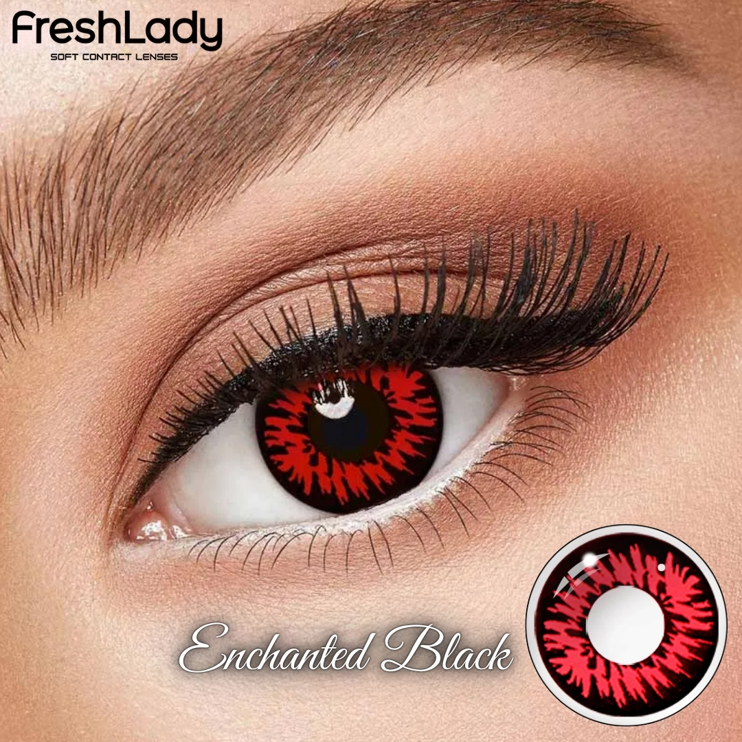Picture of New HALLOWEEN Exclusive Enchanted Black Color Contact Lens With Regular Kit Box For Men & Women.1pair Enchanted Black Color Contact Lens For Anime Cosplay, Halloween Party and Costumes. Freshlady Halloween Series Contact Lens. #enchantedblack