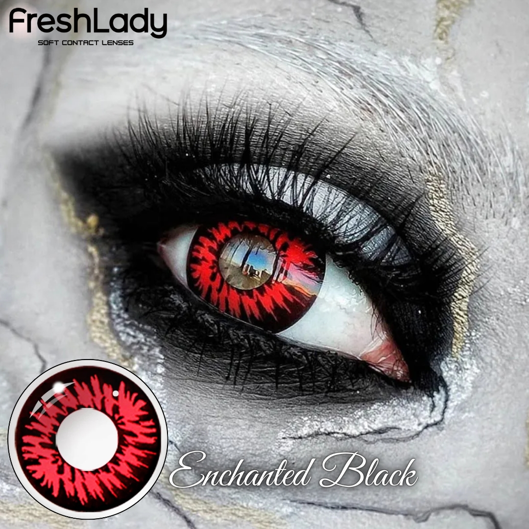 Picture of New HALLOWEEN Exclusive Enchanted Black Color Contact Lens With Regular Kit Box For Men & Women.1pair Enchanted Black Color Contact Lens For Anime Cosplay, Halloween Party and Costumes. Freshlady Halloween Series Contact Lens. #enchantedblack