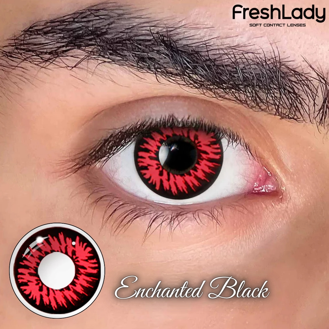 Picture of New HALLOWEEN Exclusive Enchanted Black Color Contact Lens With Regular Kit Box For Men & Women.1pair Enchanted Black Color Contact Lens For Anime Cosplay, Halloween Party and Costumes. Freshlady Halloween Series Contact Lens. #enchantedblack