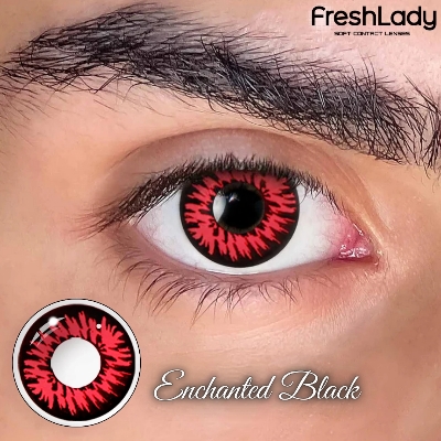 Picture of New HALLOWEEN Exclusive Enchanted Black Color Contact Lens With Regular Kit Box For Men & Women.1pair Enchanted Black Color Contact Lens For Anime Cosplay, Halloween Party and Costumes. Freshlady Halloween Series Contact Lens. #enchantedblack
