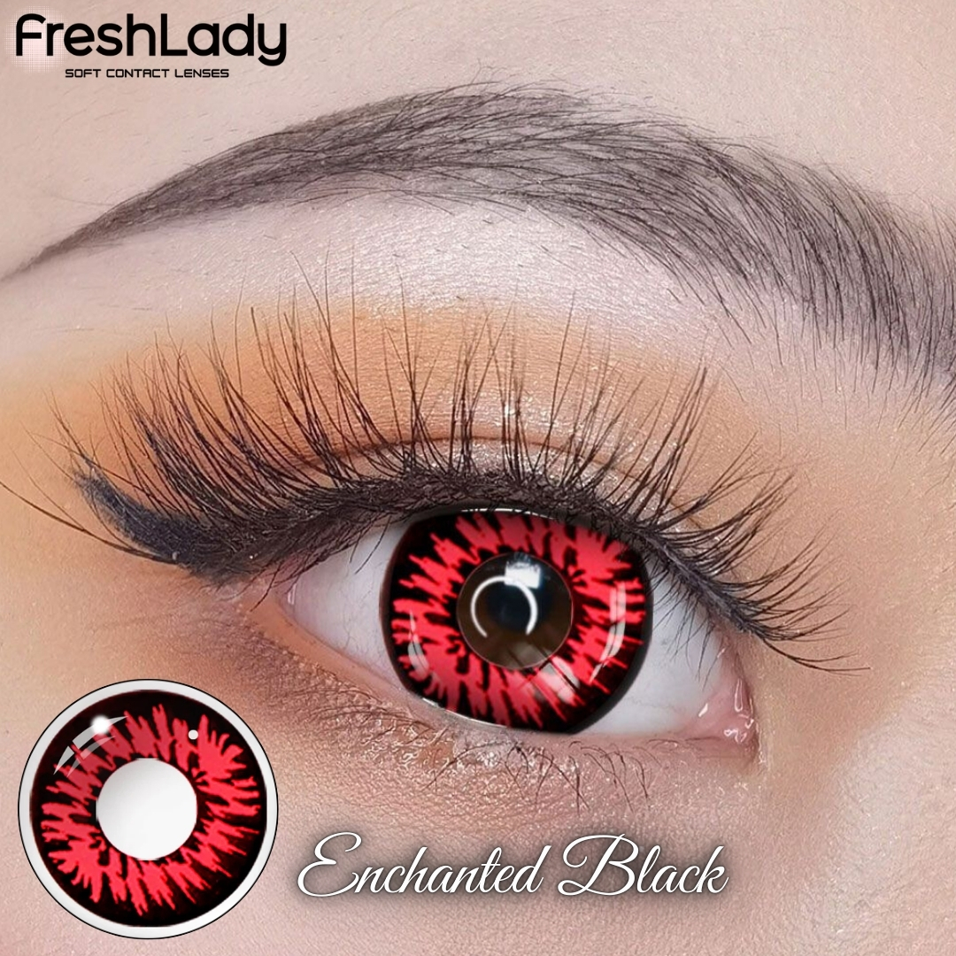 Picture of New HALLOWEEN Exclusive Enchanted Black Color Contact Lens With Regular Kit Box For Men & Women.1pair Enchanted Black Color Contact Lens For Anime Cosplay, Halloween Party and Costumes. Freshlady Halloween Series Contact Lens. #enchantedblack