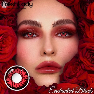 Picture of New HALLOWEEN Exclusive Enchanted Black Color Contact Lens With Regular Kit Box For Men & Women.1pair Enchanted Black Color Contact Lens For Anime Cosplay, Halloween Party and Costumes. Freshlady Halloween Series Contact Lens. #enchantedblack
