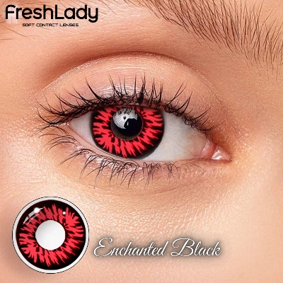 Picture of New HALLOWEEN Exclusive Enchanted Black Color Contact Lens With Regular Kit Box For Men & Women.1pair Enchanted Black Color Contact Lens For Anime Cosplay, Halloween Party and Costumes. Freshlady Halloween Series Contact Lens. #enchantedblack