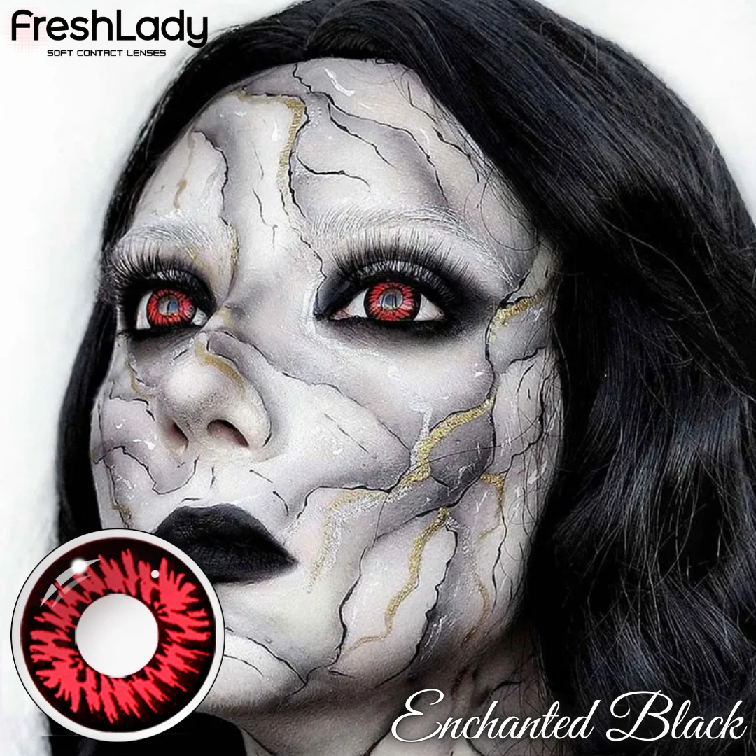 Picture of New HALLOWEEN Exclusive Enchanted Black Color Contact Lens With Regular Kit Box For Men & Women.1pair Enchanted Black Color Contact Lens For Anime Cosplay, Halloween Party and Costumes. Freshlady Halloween Series Contact Lens. #enchantedblack