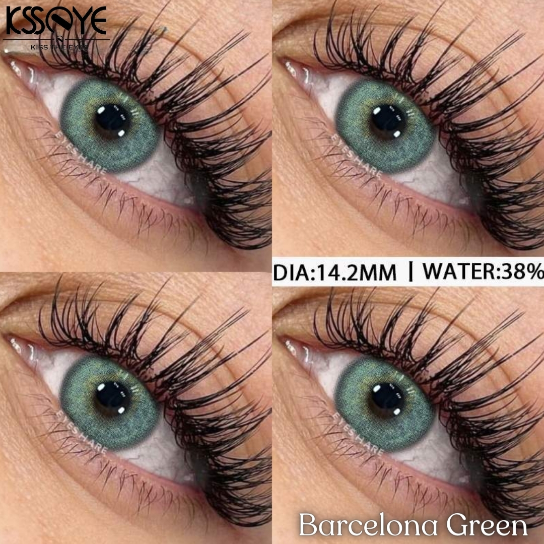 Picture of New Ksseye Barcelona Green Color Contact Lens With Regular Kit Box For Men and Women. 1 Pair Ksseye Color Contact Lens For Eye Makeup and Cosmetics.Ksseye Barcelona Series. #barcelona