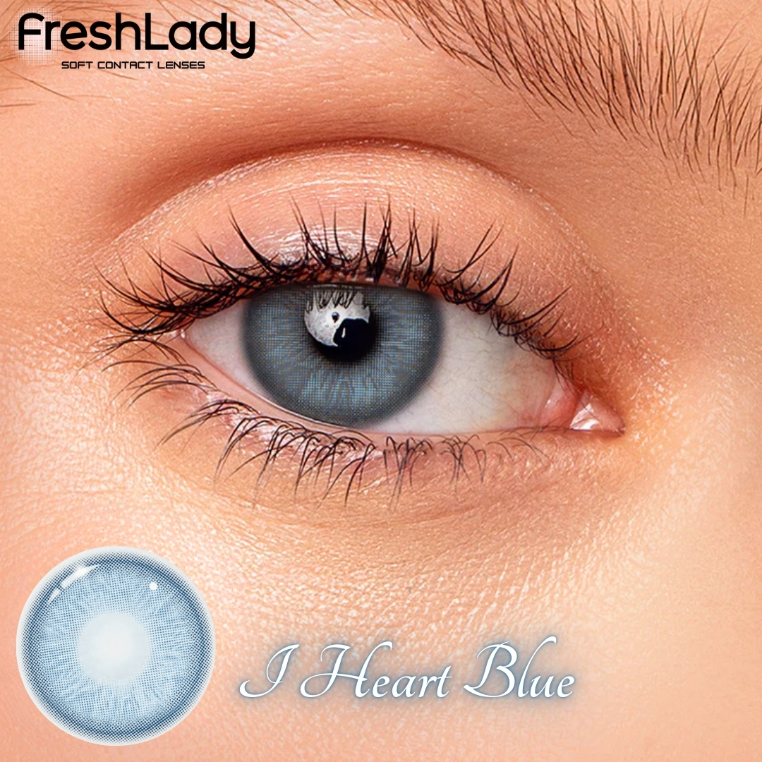 Picture of New Freshlady I Heart Blue Color Contact Lens With regular kit box for men & women. 1 pair Freshlady Color Contact Lens For Eye makeup/Eye Fashion. Freshlady I Heart Series. #iheartblue