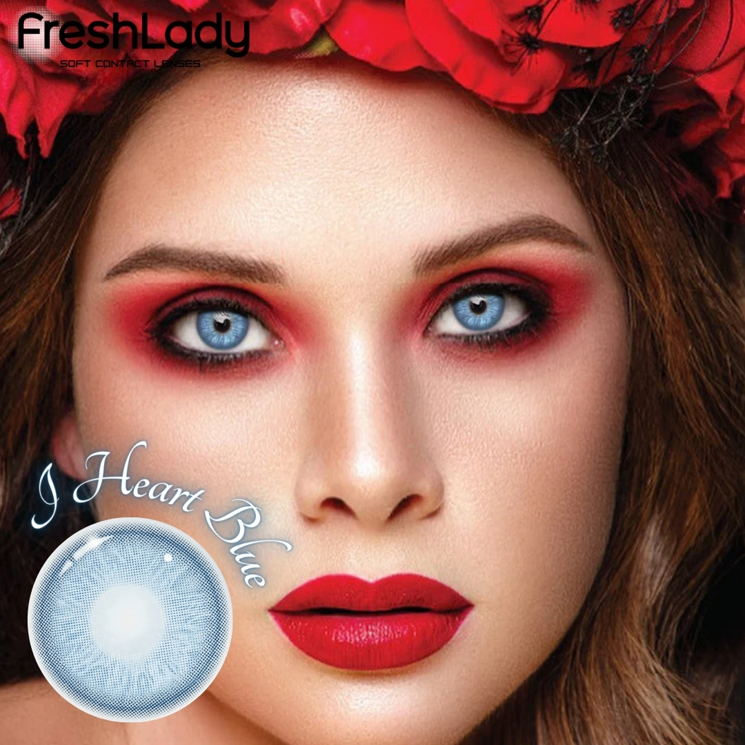 Picture of New Freshlady I Heart Blue Color Contact Lens With regular kit box for men & women. 1 pair Freshlady Color Contact Lens For Eye makeup/Eye Fashion. Freshlady I Heart Series. #iheartblue