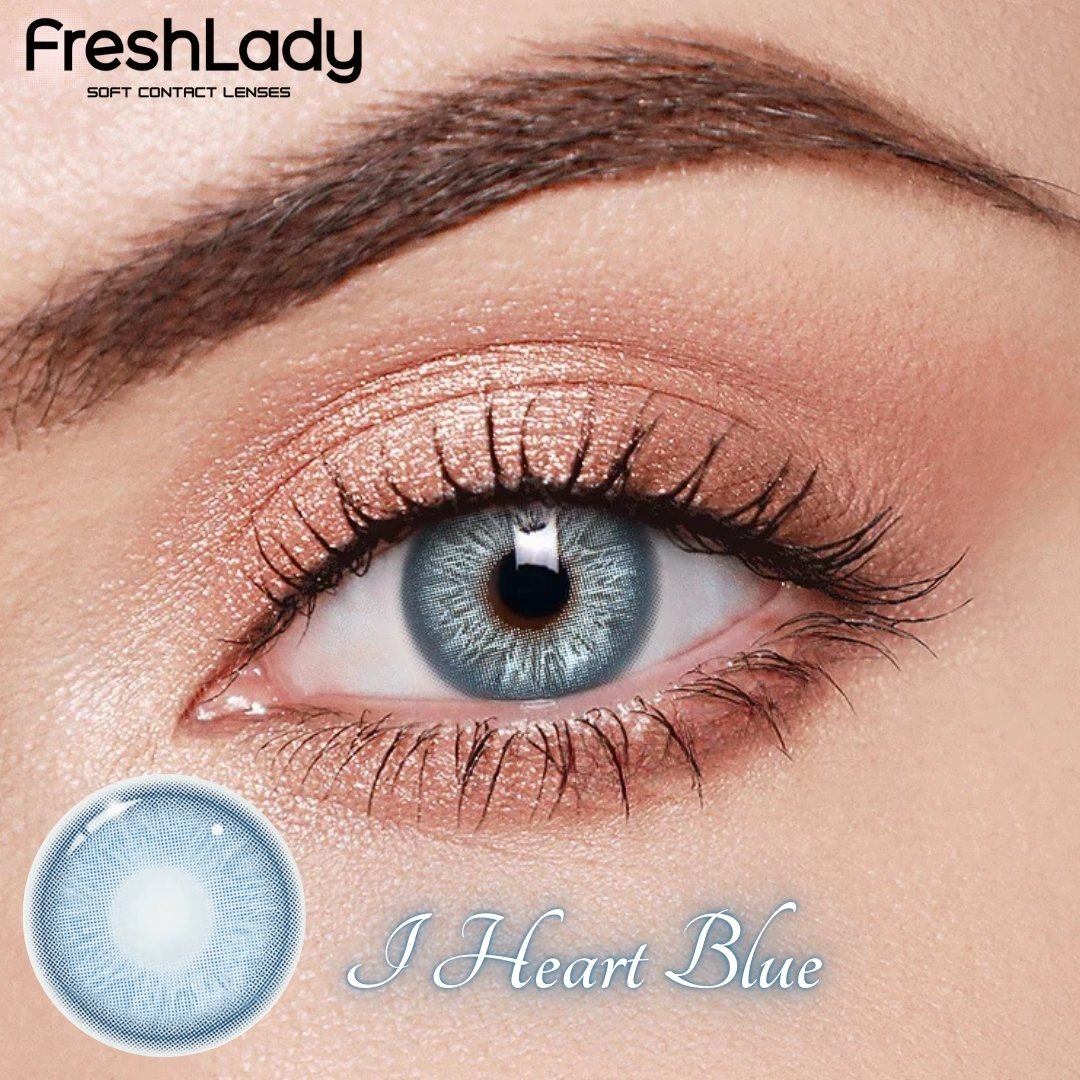 Picture of New Freshlady I Heart Blue Color Contact Lens With regular kit box for men & women. 1 pair Freshlady Color Contact Lens For Eye makeup/Eye Fashion. Freshlady I Heart Series. #iheartblue
