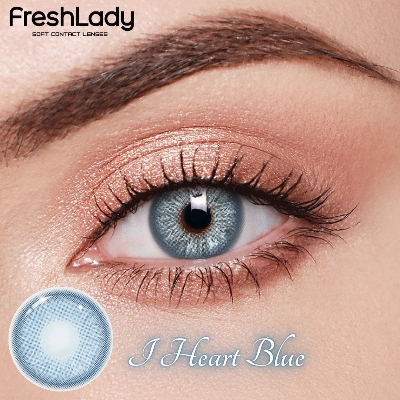 Picture of New Freshlady I Heart Blue Color Contact Lens With regular kit box for men & women. 1 pair Freshlady Color Contact Lens For Eye makeup/Eye Fashion. Freshlady I Heart Series. #iheartblue