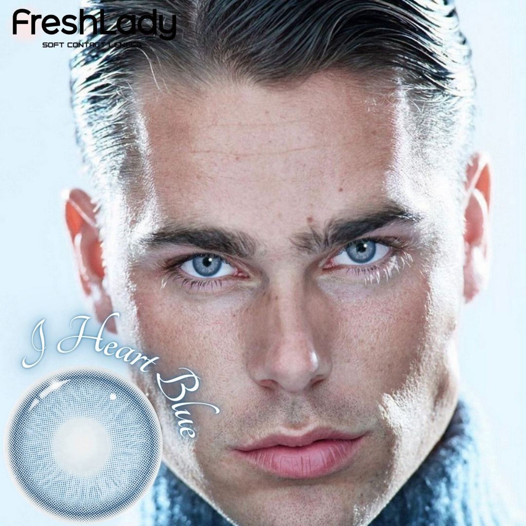 Picture of New Freshlady I Heart Blue Color Contact Lens With regular kit box for men & women. 1 pair Freshlady Color Contact Lens For Eye makeup/Eye Fashion. Freshlady I Heart Series. #iheartblue