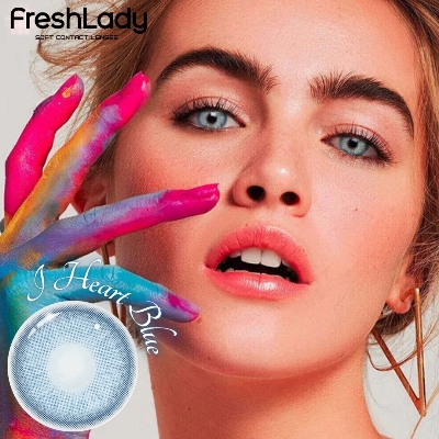 Picture of New Freshlady I Heart Blue Color Contact Lens With regular kit box for men & women. 1 pair Freshlady Color Contact Lens For Eye makeup/Eye Fashion. Freshlady I Heart Series. #iheartblue