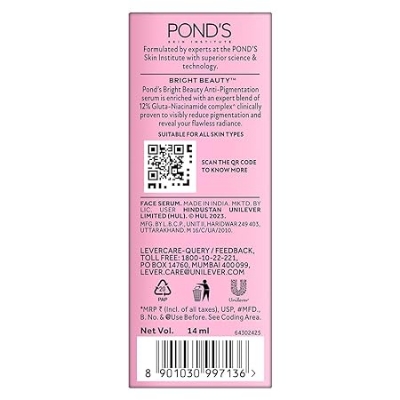 Picture of POND'S Bright Beauty Corrects Dark Spot & Pigmentation Serum for Flawless Radiance, 12% Gluta-Niacinamide Complex Face Serum - 28ml
