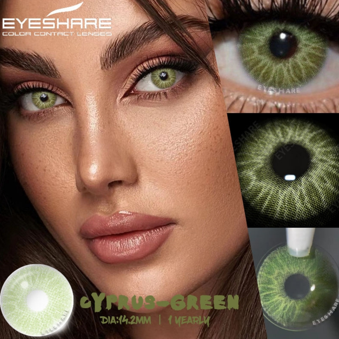 Picture of New Cyprus Green Color Contact Lens With Regular Kit Box For Men And Women. 1 Pair Color Contact Lens For Eye Makeup Cosmetics. Cyprus Series. #cyprus