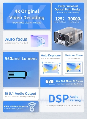 Picture of J20 Full HD 4K Smart Android projector 1080P Auto focus keystone 600Ansi lumens LASER 300inch star projector led projectors HD 4K 1080P projector price in Bangladesh