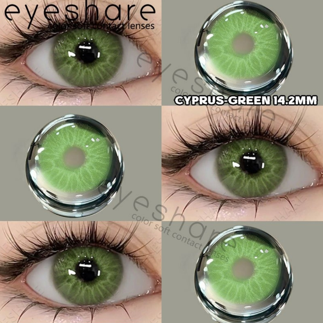 Picture of New Cyprus Green Color Contact Lens With Regular Kit Box For Men And Women. 1 Pair Color Contact Lens For Eye Makeup Cosmetics. Cyprus Series. #cyprus