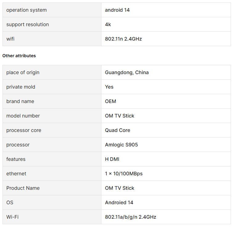 Picture of OM TV Stick Android 13 Amlogic S905 Quad Core 4k 2.4G Wifi Media Tv Stick with IR Remote