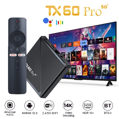 Picture of TX60 Pro 5G 14K ULTRA HD 16GB 256GB Android 16 Smart TV Box Voice Remote, Bluetooth, Free Dish Channel with Warranty