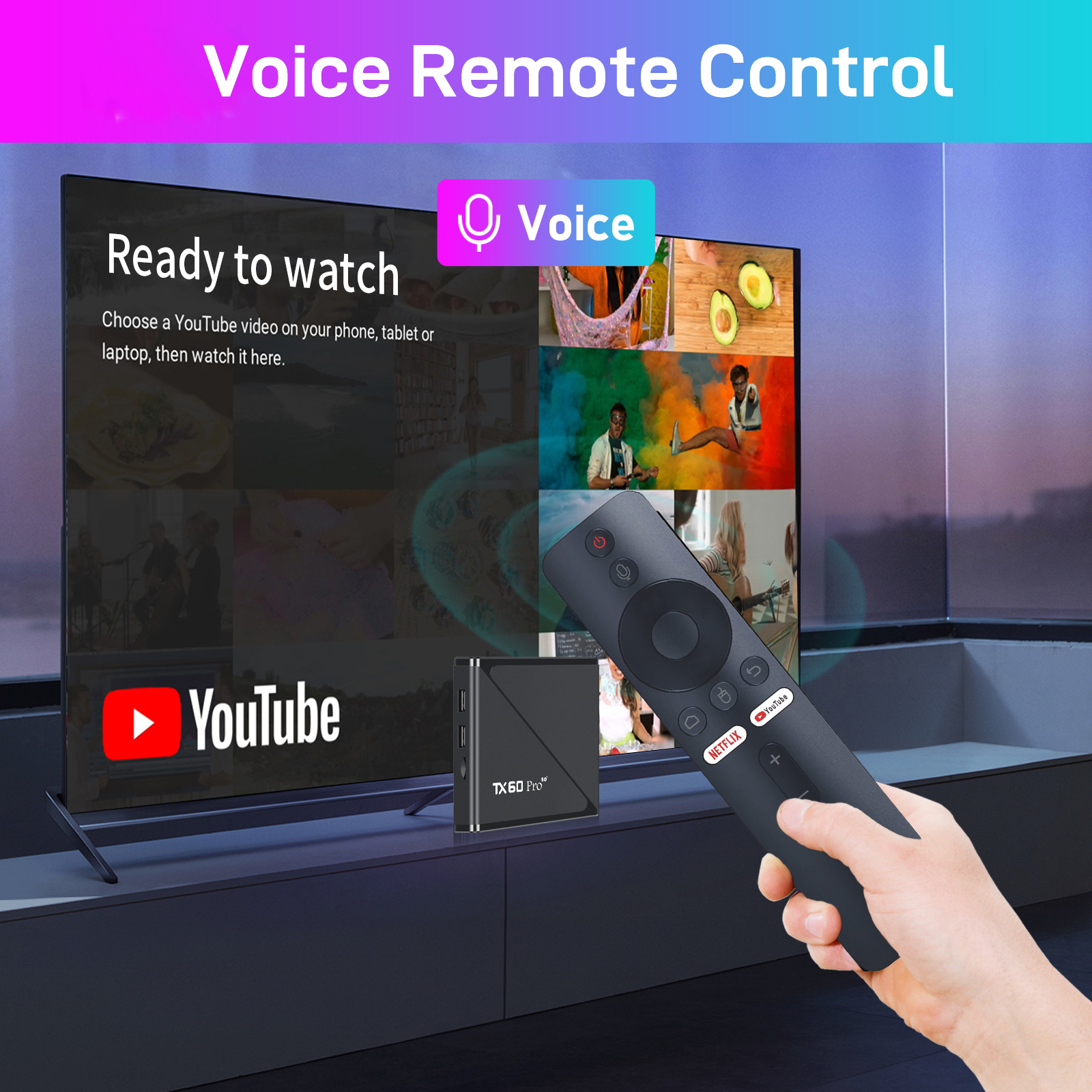 Picture of TX60 Pro 5G 14K ULTRA HD 16GB 256GB Android 16 Smart TV Box Voice Remote, Bluetooth, Free Dish Channel with Warranty